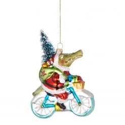 Butlers Décoration de Noël HANG ON Croco vélo - Verre transparent - Vert
