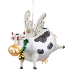 Butlers Déco de Noël HANG ON Vache volante WEB - Verre transparent - Noir / Blanc