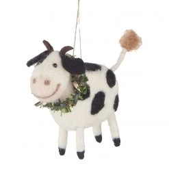 Butlers Décoration de Noël HANG ON Vache - Feutre / Laine - Noir / Blanc