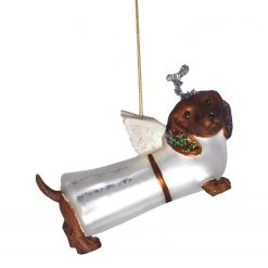 Butlers Décoration de Noël HANG ON Teckel - Verre transparent - Blanc / Marron