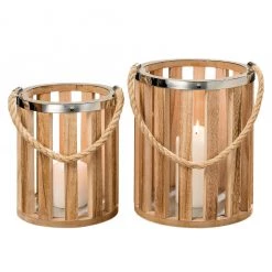 Eva Padberg Collection Photophore Savena (2 éléments) - Paulownia massif / Fer - Paulownia / Argenté